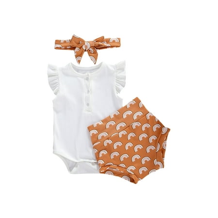 

Summer Newborn Infant Baby Girls Outfits Short Sleeve Romper Shorts Headband Set