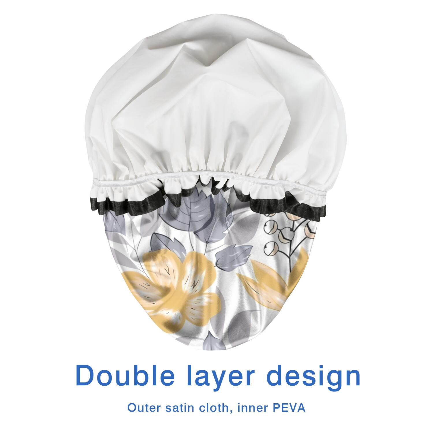 Shower Caps,Pioneer Flower Floral Print Pattern Waterproof Shower Cap for Women 4 Pieces,Double Reusable Hair Cover for Shower PEVA Elastic Stretch Hem