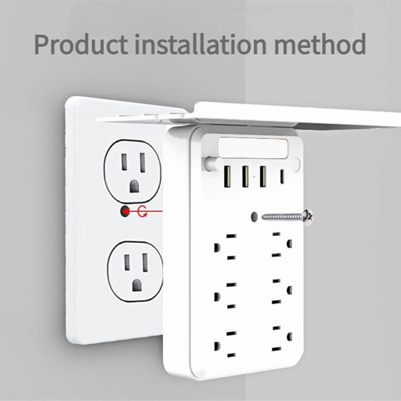 Wall Outlet Extender with Shelf Night, Flat Wall Outlet Extender, Multi Plug Outlet Surge Protector Power Strip with 6 AC Outlets, 3 USB Ports and 1 USB C (2PCS)