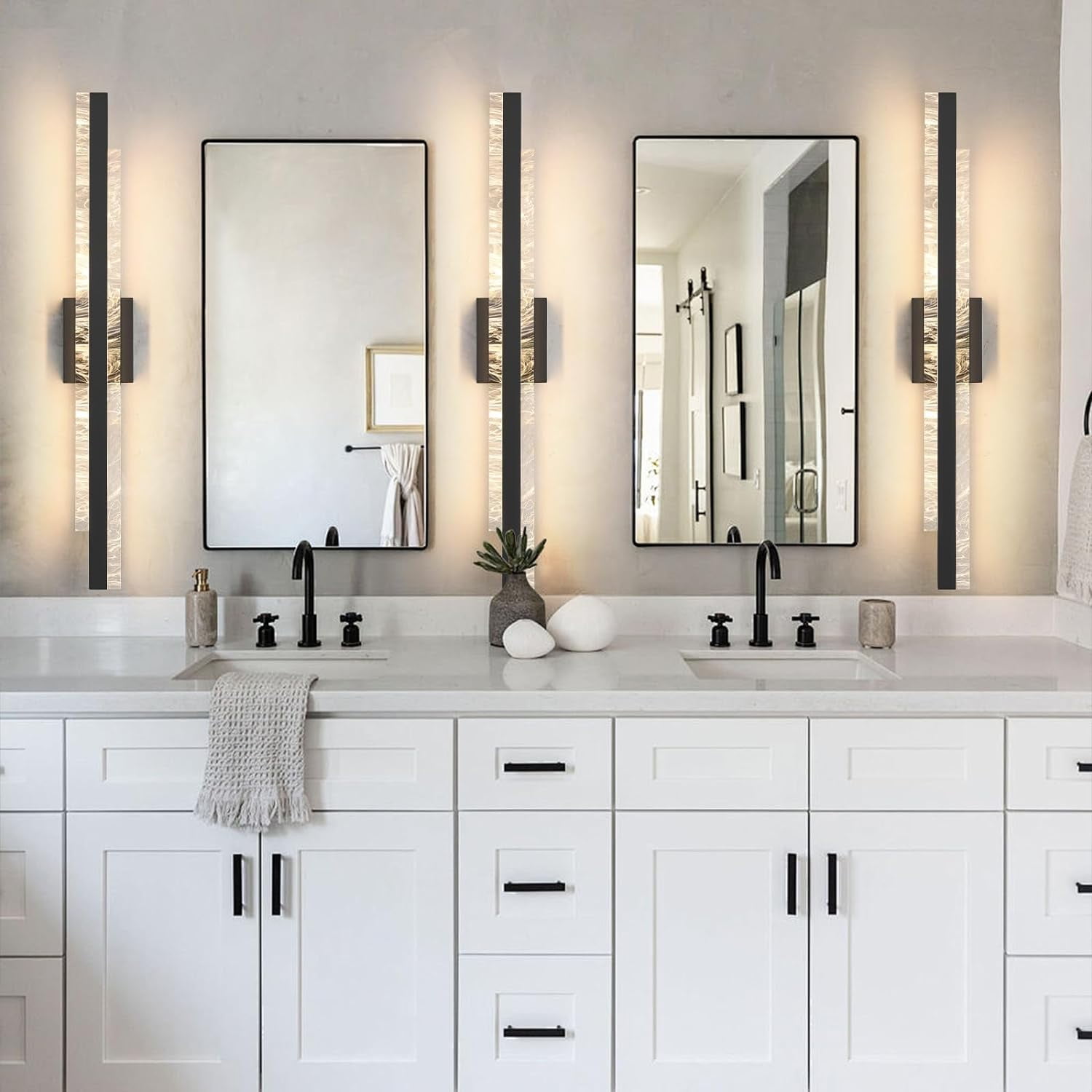 Matte Black Modern Bathroom Vanity Light 32 inch Dimmable LED Bath Bar Light Fixtures Over Mirror Wall Sconce Picture Lights for Paintings Cabinets Bedroom