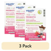 (3 pack) Equate Children's Probiotic Daily Care Dietary Supplement Chewable Tablets, 5 Billion Active Cultures, Natural Berry Flavor, Ages 3 Years and Older, 30 Count, Compare vs Culturelle® Lids Chewables