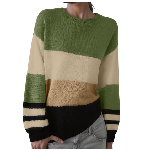 larppty Womens Sweaters Striped Fall Winter Outfits 2025 Crewneck Color Block Pullover Fashion Clothes (Green, 4XL)