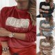 thumbnail image 5 of Women Round Neck Long Sleeve Letter Print Velvet Casual Outwear Sweatshirt Top, 5 of 8