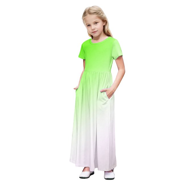 Liquidation d'Économies d'Été! WRKEKC Robe pour Filles, Robe Décontractée pour Filles, Robe Mignonne à Imprimé Scintillant à Manches Courtes Extensible avec Poches pour Tout-Petits et Filles, Robe Longue Évasée 11 Ans