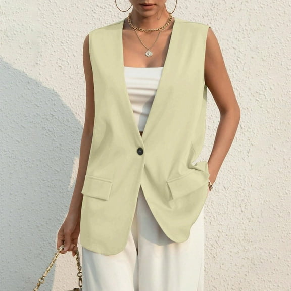 BVOFAR Women's Sleeveless Vest Blazer Fashion Lightweight Button Down Blazers Dressy V Neck Formal Suit Vests Business Casual Outwear