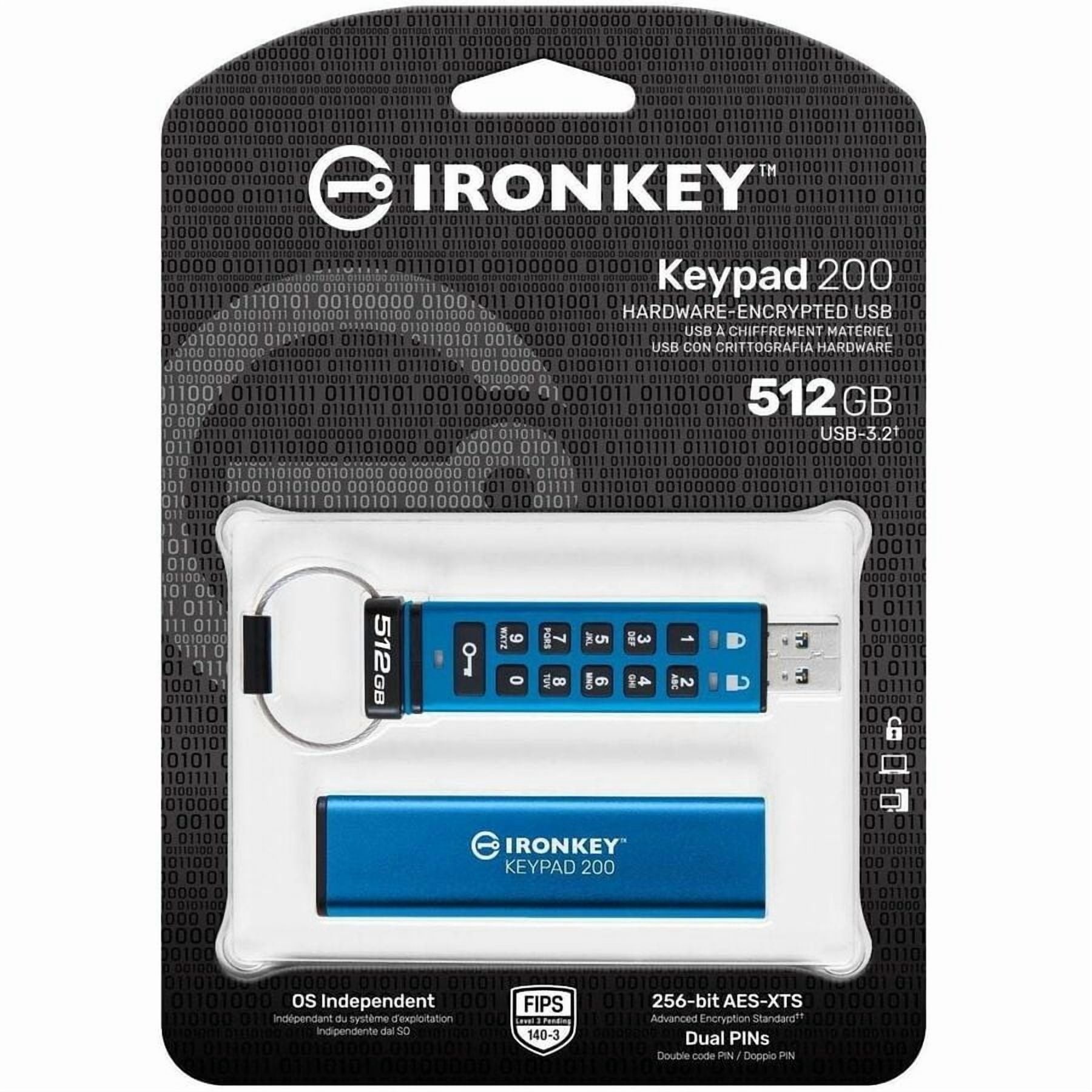 512GB IRONKEY KEYPAD 200 FIPS 140-3 LVL 3 PENDING AES-256 ENCRYPT