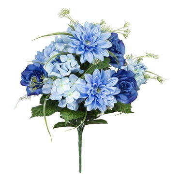 18-inch Artificial Silk Blue Roses & Dahila Mixed Summer Bouquet, for Indoor Use, by Mainstays