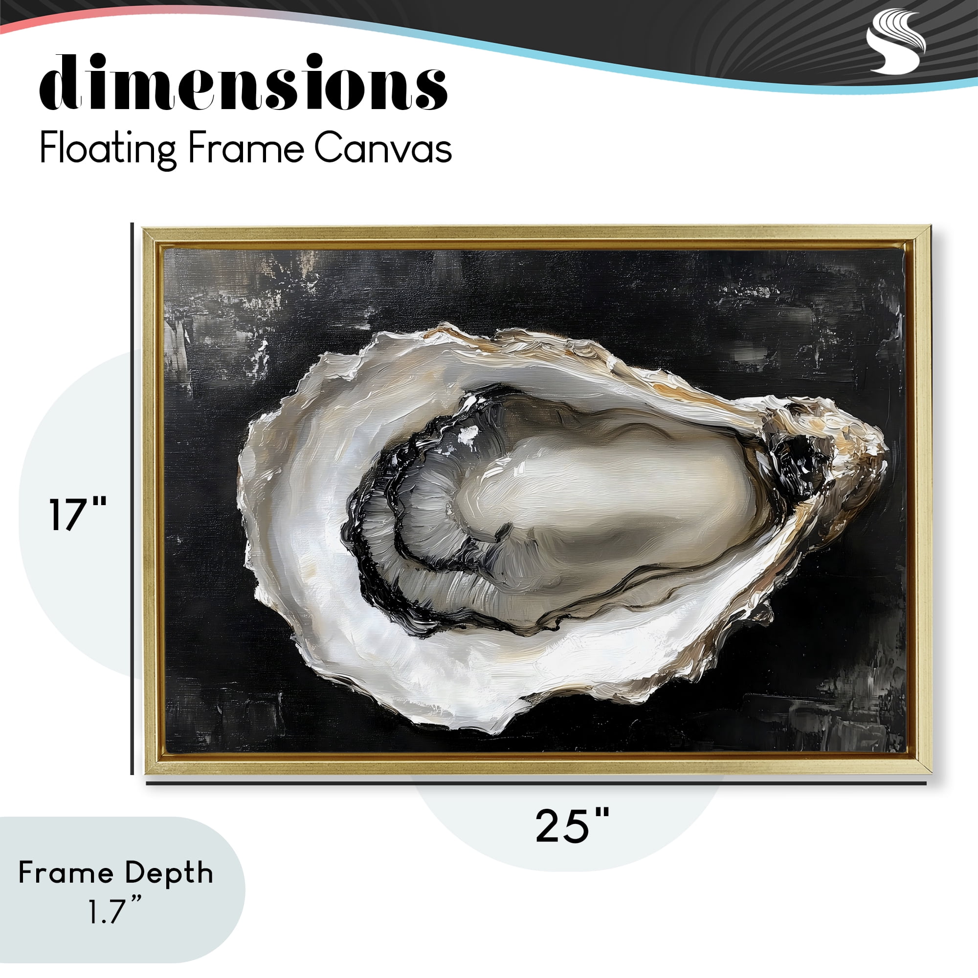 Stupell Industries Black Oyster Pearlescent Shell Gold Framed Floater Canvas Wall Art, design by LSR Design Studio
