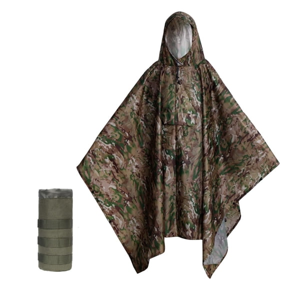 Plus Size Adult Rain Poncho with Hood, Camo Poncho Waterproof, Army Poncho for Camping, Hiking, Fishing, Travel and Outdoors.