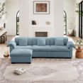thumbnail image 6 of Modular Sleeper Sofa for Living Room, Cloud Couch Sectional Sofa with Storage, L-Shape Velvet Sofa with 3 Lumbar Pillows, Upholstered Wide Arm Sofa with Ottoman, Solid Wood Frame, Blue, 6 of 8