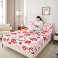 thumbnail image 4 of Homewish Kawaii Red Bow Rose 4pcs Bed Sheets for Adults Female Men,Romantic Love Heart King Sheets,Dreamy Princess Super Cozy Sheet Set,Lightweight Room Decor, 4 of 7