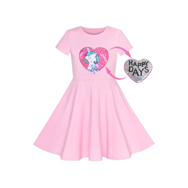 Robe Fille Licorne Rose Manches Courtes Décontractée Quotidienne 4 Ans