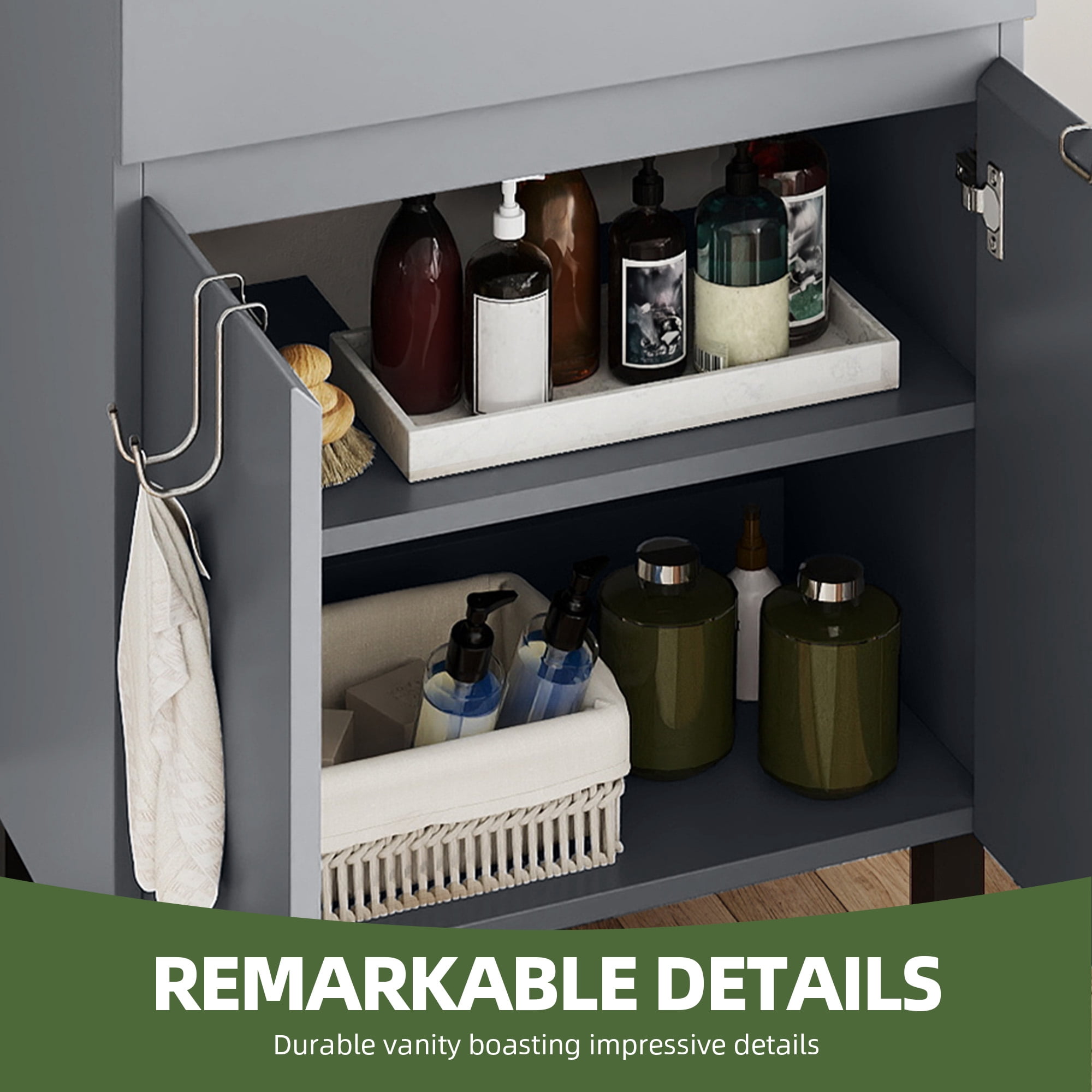 Uforic 24.9" Bathroom Vanity with Top Sink, Modern Free Standing Bathroom Storage Cabinet with Soft Close Door, Gray