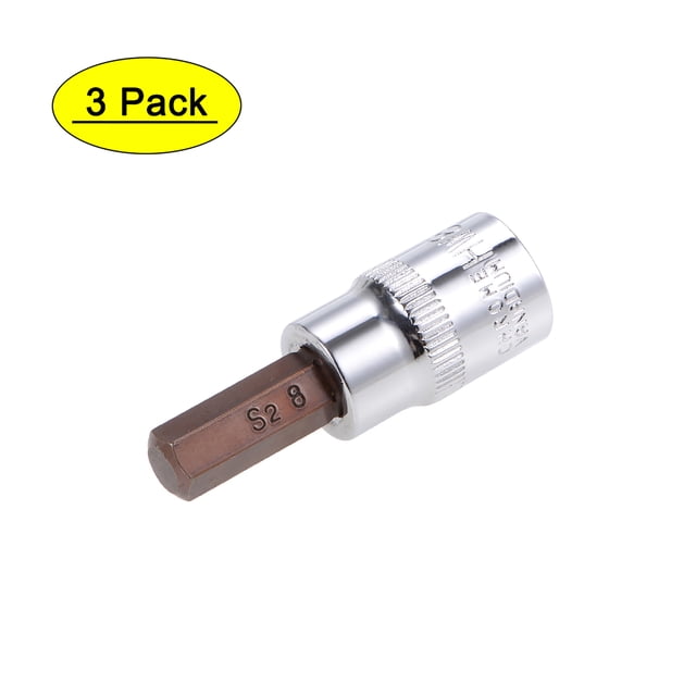 Uxcell Zócalo de broca hexagonal métrica estándar de 3/8" de conducción x 8mm, paquete de 3 de acero S2 y Cr-V