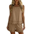 thumbnail image 2 of BRELIL Women Two Piece Sets Summer Casual Matching Outfits Round Neck Sleeveless Tank Top Shorts Set Solid Boho Beach Loose Vacation Travel Loungewear, Brown 2XL, 2 of 9