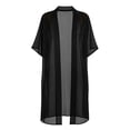thumbnail image 2 of LEKODE Women Solid Chiffon Short Half Sleeve Open Front Kimono Maxi Long Duster Loose Fit Casual Summer Beach Swim Layering Cover Up Outerwear Black L, 2 of 2