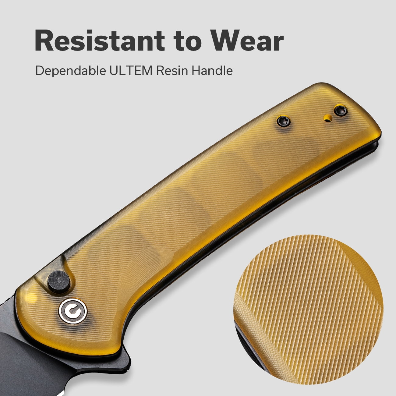CIVIVI Conspirator Pocket Folding Knife, Button Lock Knife 3.48" Nitro-V Blade Ultem Handle C21006-6