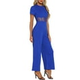 thumbnail image 4 of INSPIRE CHIC Women's Jumpsuit Short Sleeve Crewneck Mesh Sheer Casual Wide Leg Jumpsuits XL Royal Blue, 4 of 6
