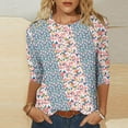thumbnail image 1 of Hauts d'Été pour Femmes 2023 Mode Féminine T-shirt Imprimé Blouse Mi-Longue Manches 3/4 Col Rond Hauts Décontractés T-shirt Bohème Grande Taille pour Femmes, 1 of 4