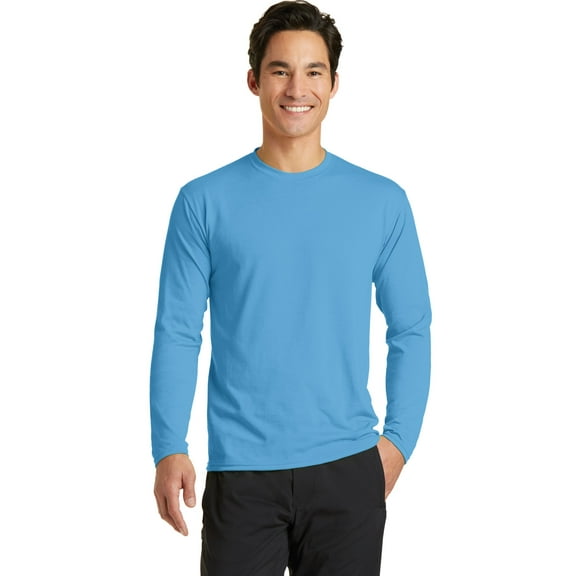 Port Company PC381LS Long Sleeve Performance Blend Tee, Aquatic Blue, S