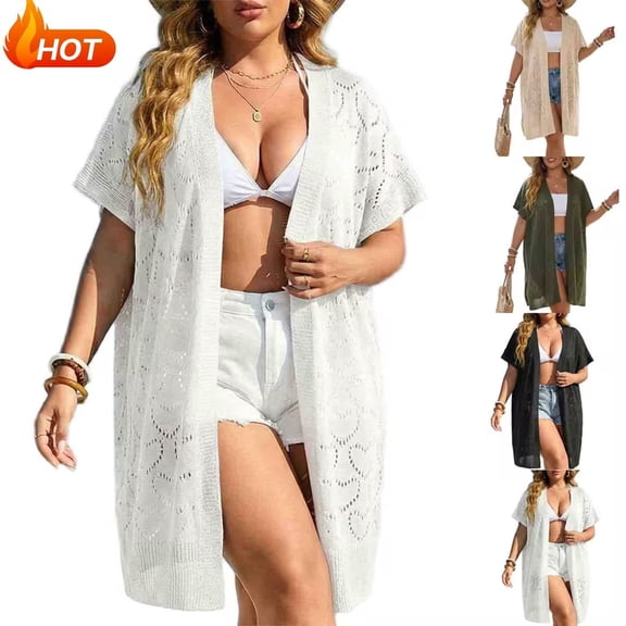 Taqqpue Kimonos for Women Solid Color Short Sleeve Beach Cover Up Loose Swimsuit Bathing Suit Coverup Cardigan for Summer Swimwear