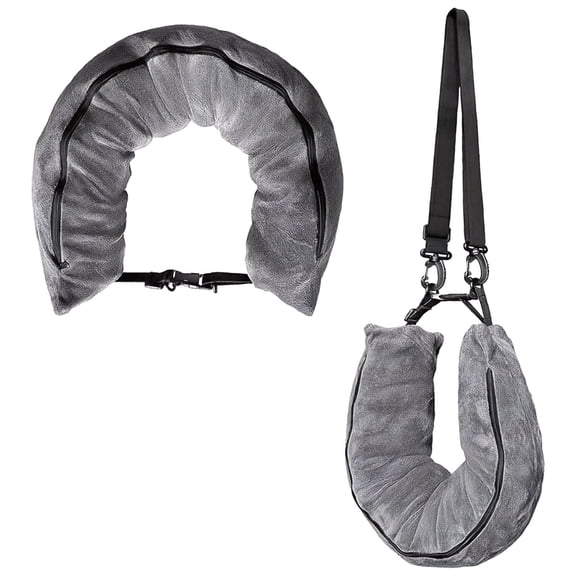 Travel Pillow, Portable Fillable Airplane Neck Pillow, Super Soft Plush, Travel Boppy, Adjustable U-Shaped Design, Gray