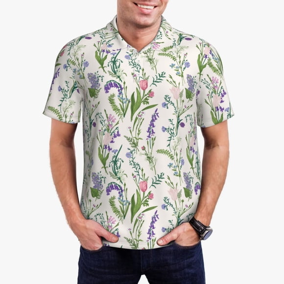 Saiise Wisteria Flower Print Mens Golf Shirt Moisture Wicking Quick-Dry Print Performance Polo Shirts for Men-4X-Large