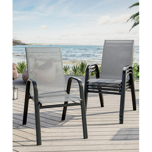 Yiwa Portable Folding Patio Dining Chairs, 4-Pack with Armrests, Metal Frame for Backyard, Outdoor Use(Only 4 Chairs)