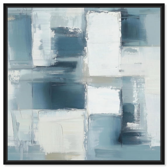 Deconstructed Blue I Canvas Blue Abstract Art by Art Remedy, Black Frame, 12 x 12
