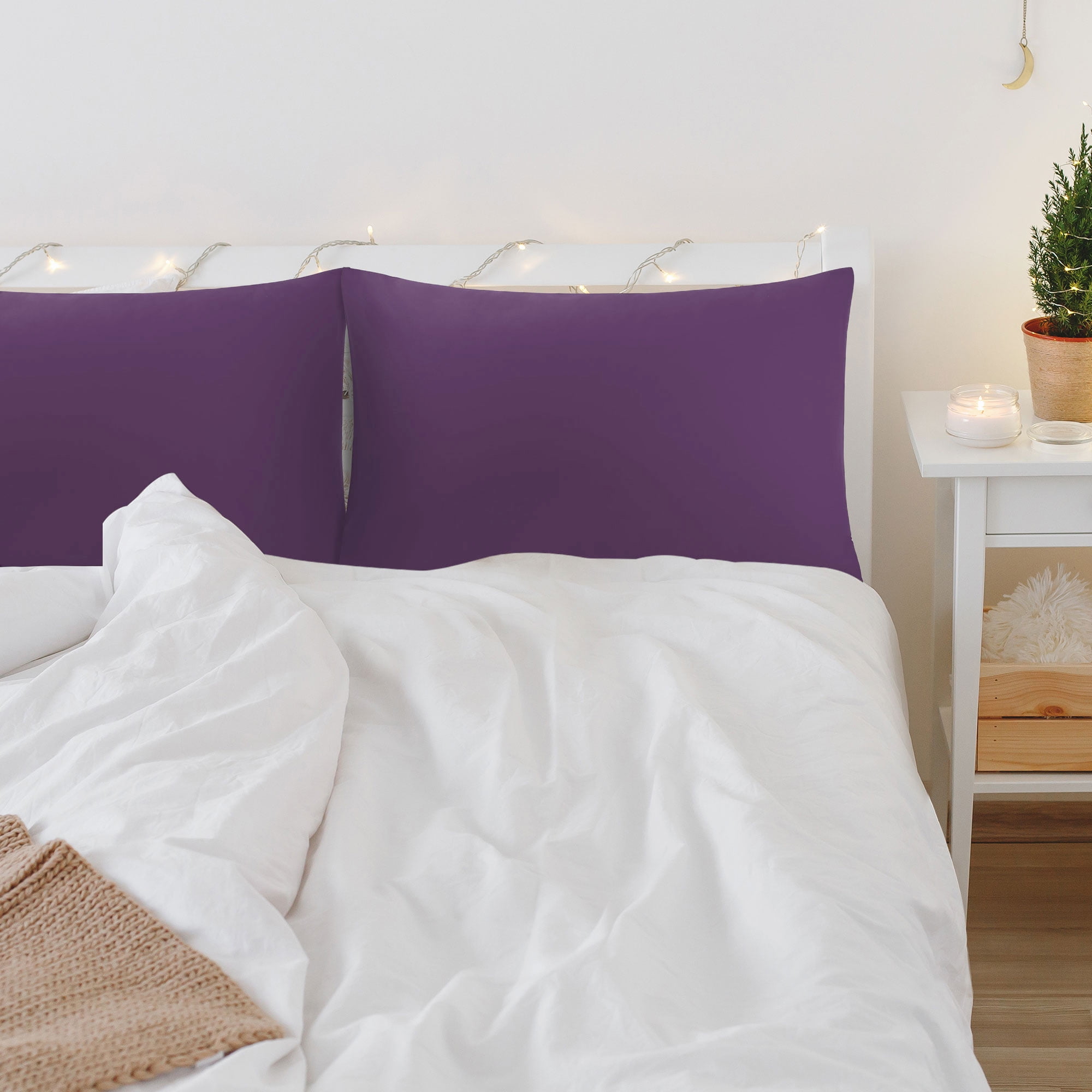 Unique Bargains 2 Pack 300TC Cotton Solid Pillowcases Purple 20" x 36"