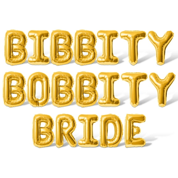 Letter Balloons - BIBBITY BOBBITY BRIDE 16" Inch Alphabet Letters Foil Mylar Balloon Engagement Party Banner (Gold)
