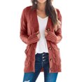 thumbnail image 3 of Femmes Cardigan Chandails, Extensible Femmes à Manches Longues Bouton Cardigan Décontracté Automne Hiver Élégant pour Décontracté pour Parti Brique Rouge L, 3 of 6