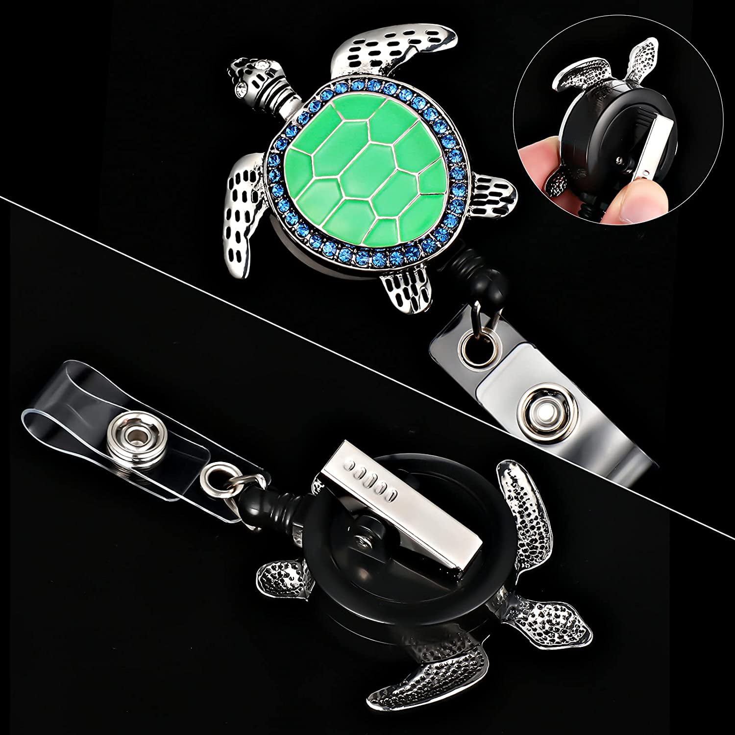 Retractable Badge Holder with Alligator Clip Name Decorative Badge Reel Clip on Card Holders Turtle Series Badge Reel