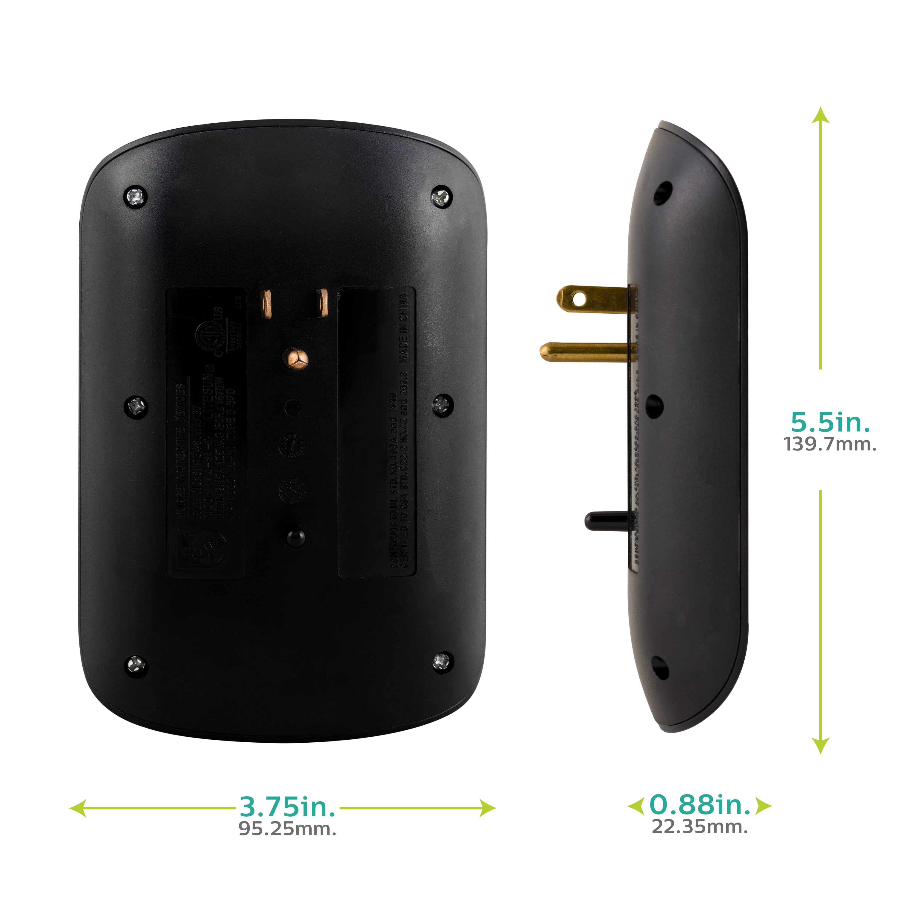 Philips 6-Outlet Surge Protector Tap with LED, 900J, Black