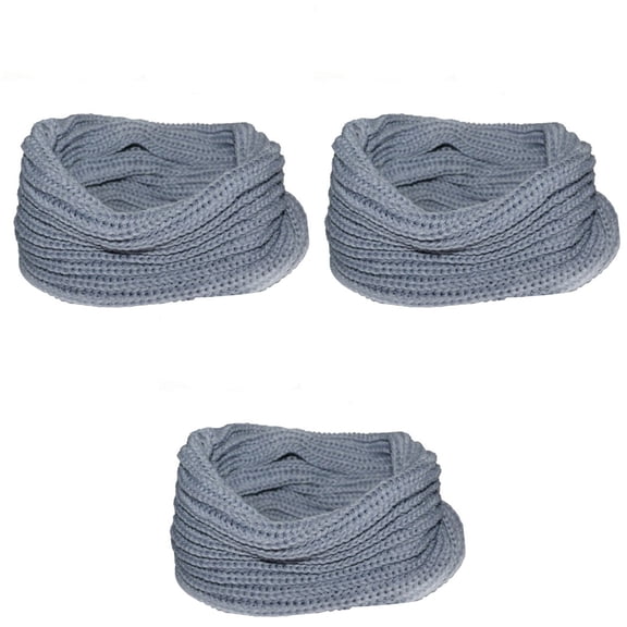 WORGEOUS 3pcs Women Winter Warm One Circle Knit Wool Blend Cowl Loop Scarf Shawl Thick Neckerchief (Light Grey)