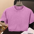 thumbnail image 4 of ShiShine Womens Oversized Short Sleeve Cropped T Shirt Retro Crew Neck Crop Top Casual Loose Fit Summer Basic Daily Outfit Tees, 4 of 5