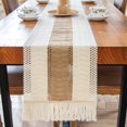 thumbnail image 5 of Fdyrgv Woven Macrame Table Runner, Splicing Cotton Burlap Table Runner with Tassels for Bohemian Wedding Bridal Shower Rustic Farmhouse Fall Christmas Home Decor, 12x72 inch, 5 of 9