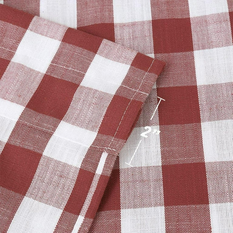Amzdecor Buffalo Plaid Valance - Red & White Linen Sheer Farmhouse Kitchen Curtain, 55" X 15"