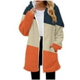 thumbnail image 4 of Womens Winter Plush Jackets Hooded Front Zip Color Block Long Cardigan Thermal Comfy Stylish Outwear With Pockets (S, Khaki), 4 of 5