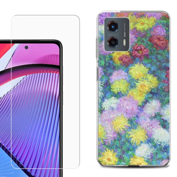 OneToughShield ® Compatible with Motorola Moto G 5G 2023, Shockproof Phone Case, with Tempered Glass Screen Protector - Chrysanthemums