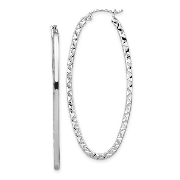 925 Sterling Silver Hinged Rhodium Plated Polished and Sparkle Cut Oval Hoop Earrings Measures 50x22mm Wide 2 - Hoop Ear