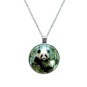 Panda Glass Circular Pendant Necklace - Women's Jewelry