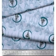 thumbnail image 3 of Soimoi Blue Silk Fabric Cedar Tree & Eiffel Tower Architectural Print Sewing Fabric Yard 42 Inch Wide, 3 of 3