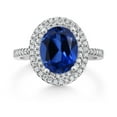 thumbnail image 2 of Gem Stone King 925 Sterling Silver Blue Created Sapphire and White Moissanite Women Halo Engagement Ring (2.73 Cttw, Oval 9X7MM) | Size 5, 2 of 3