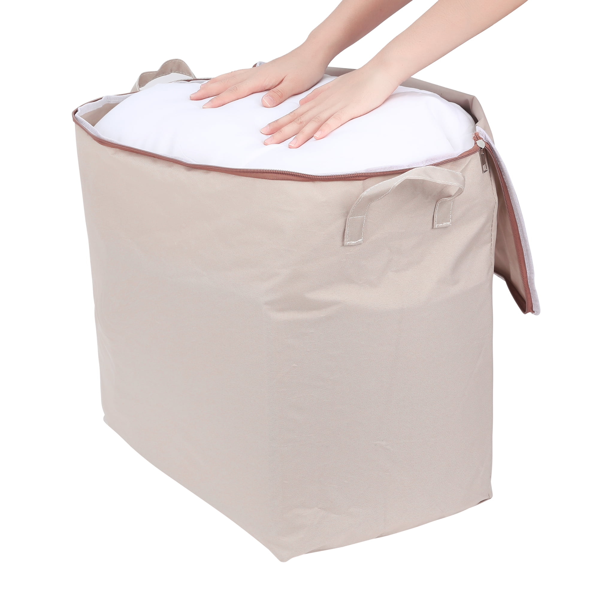Unique Bargains Foldable Storage Bags w Handles for Closet Organizers Kakhi 18.5x12x18.5in