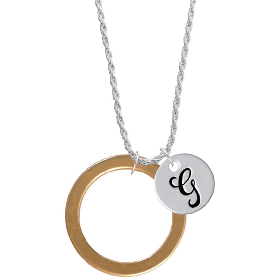 Delight Jewelry Acrylic 1 1/2" Ring Goldtone Silvertone Script Initial Disc - G - Charm Necklace, 20"+3"