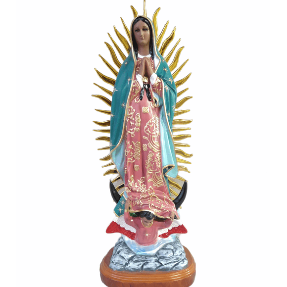 Virgen de Guadalupe de Resina Pintada Base de Redonda Clasica Decorativa 52cm