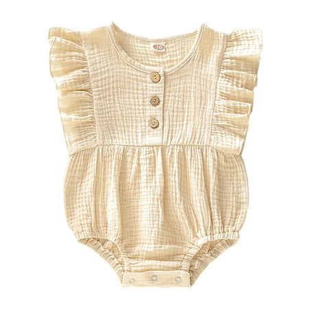 

Newborn Baby Girls Romper 3 Months Baby Girls Jumpsuit Onesies Bodysuit 6 Months Baby Girls Sleeveless Solid Color Button Round Neck Romper Apricot