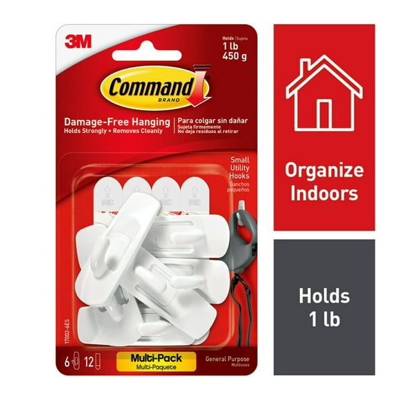 Command Hooks Value Pack, White, Small, 6 Hooks, 12 Strips/Pack