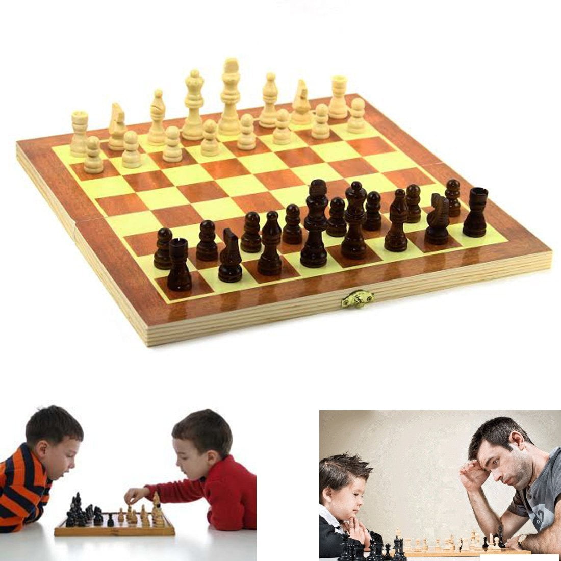 Dazzling Toys Wooden Chess Board Game Family Folding Board Portable